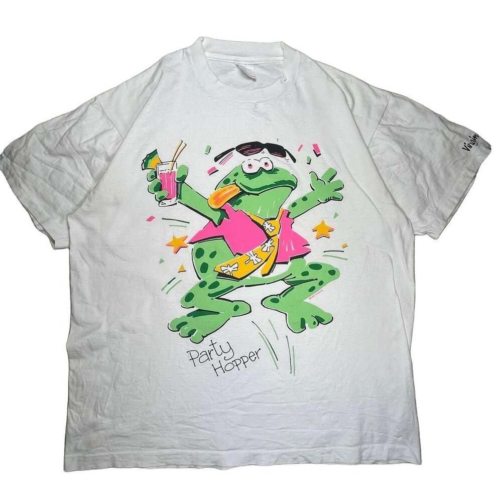 VTG 1987 Airwaves Party Hopper Frog Graphic T-Shirt XL White